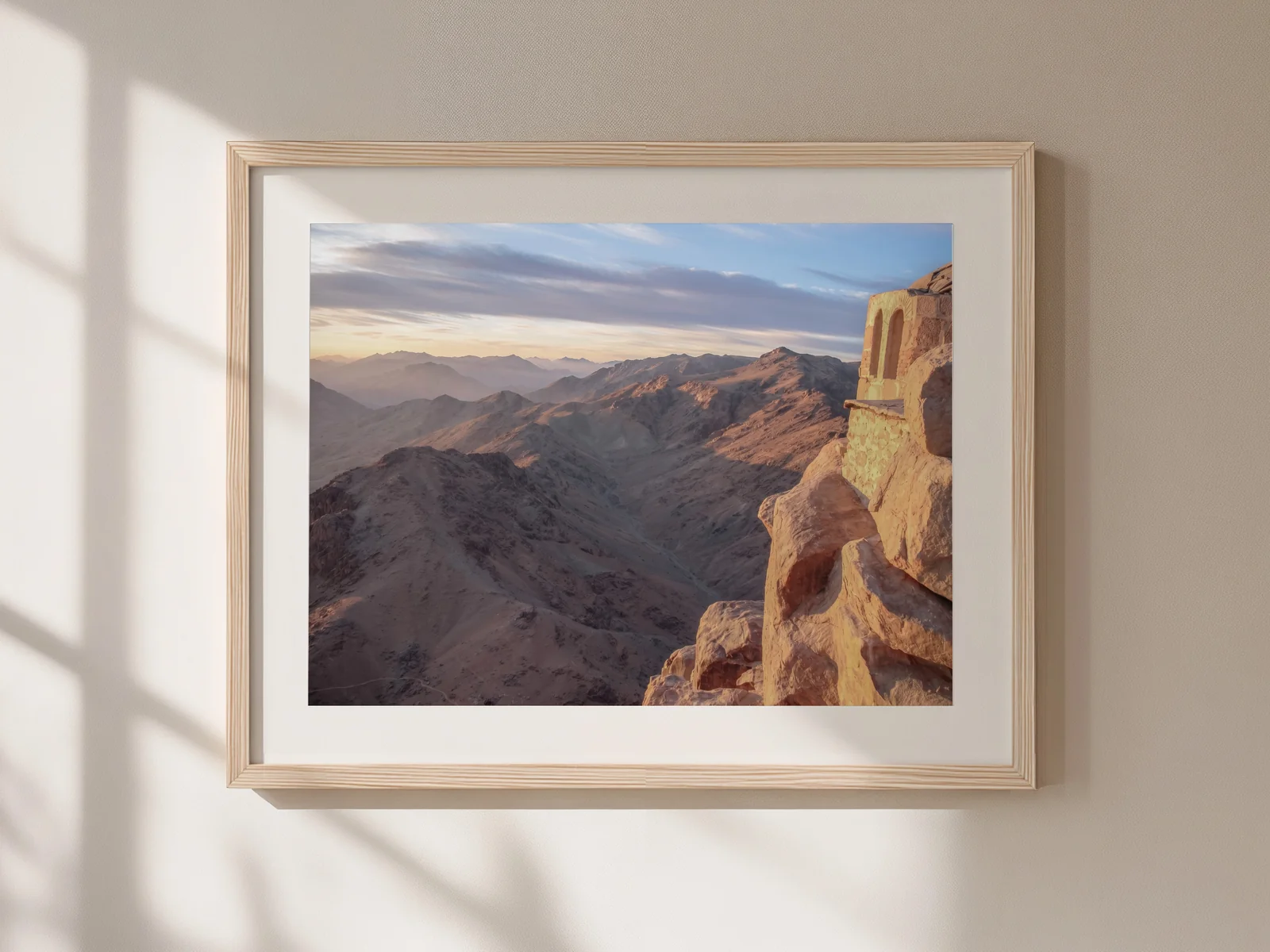 Stone Horizon framed art print in a calm, sunlit interior